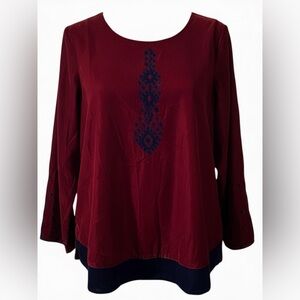 Elegant Benares Burgundy & Blue Women's Top Small Long Sleeves Decorative